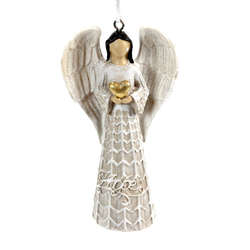 Item 835019 White Wavy Hope Angel With Heart Ornament