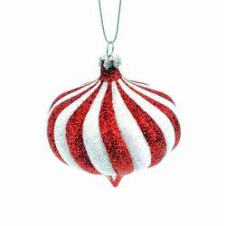 Item 840003 Red/White Striped Glittered Onion Ornament