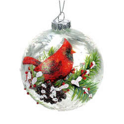 Item 844056 Cardinal With Pine Cone/Berries Ball Ornament