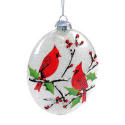 Item 844063 Cardinals With Snowy Branches Oval Ornament