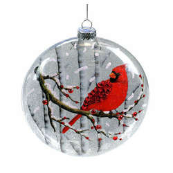 Item 844081 Cardinal With Snowy Branches and Berries Disc Ornament