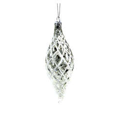 Item 844088 Silver/White Lattice Finial Ornament