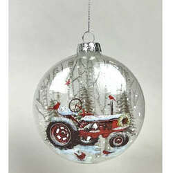 Item 844113 Glass Disc With Tractor Pattern Ornament